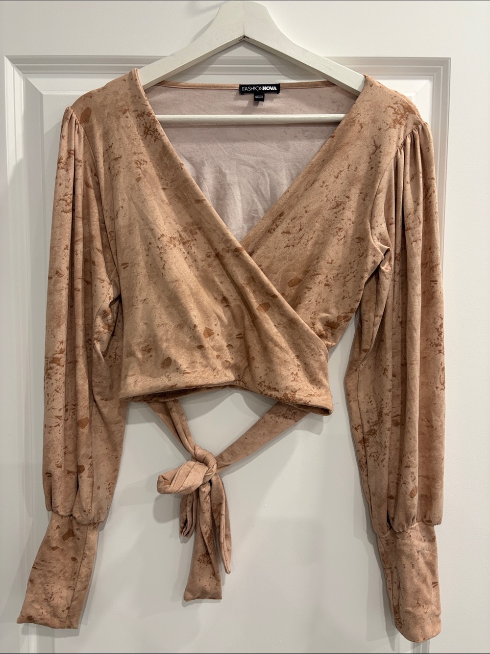 Fashion Nova Taupe Wrap Tie Crop Top